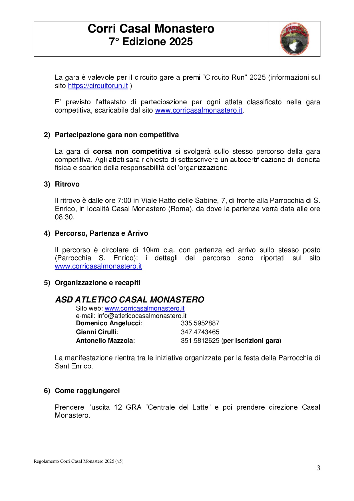 Regolamento Corri Casal Monastero - 2025